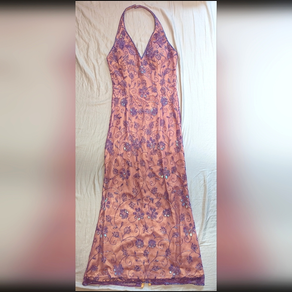 Vintage Sean Collection beaded prom formal halter dress size Petite Small